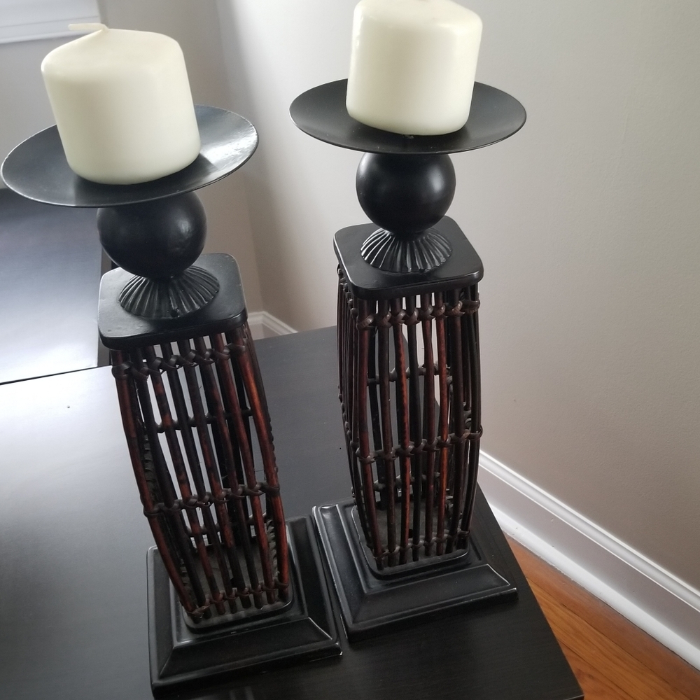 Candle Set that holds Pillar Candles Espresso/Dark Brown